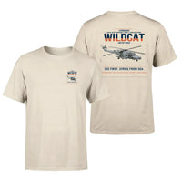 Thumbnail for Leonardo AW159 Wildcat HMA2 design on beige t-shirt, double-side print