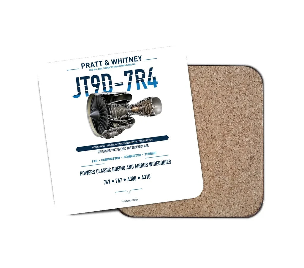 JT9D-7R4 design on white 1 piece coaster