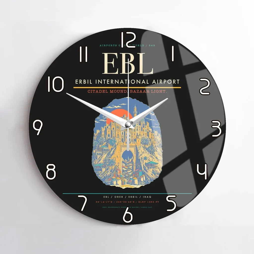 Erbil International Airport (EBL) design on black no frame wall clock