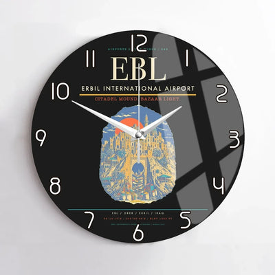 Erbil International Airport (EBL) design on black no frame wall clock