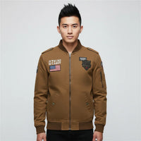 Thumbnail for US Flag aviation design printed on padded shell with classic pilot styling pilot jacket.
