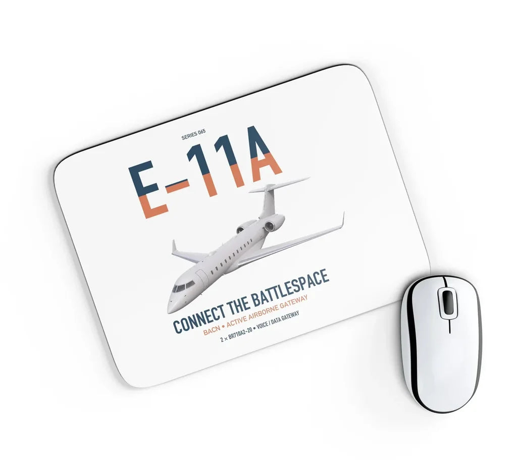 E-11A BACN design on white rectangle mouse pad