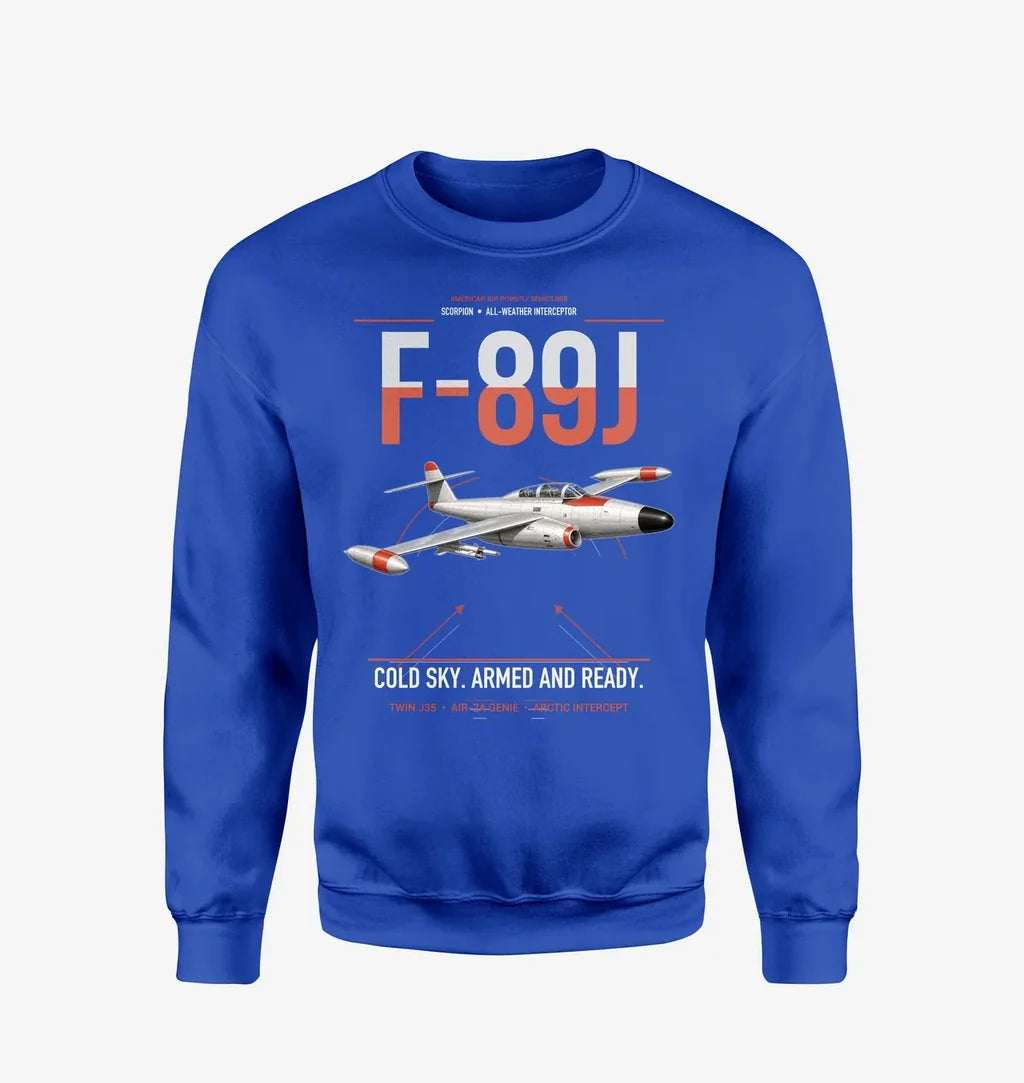 F-89J Scorpion design on blue sweatshirt