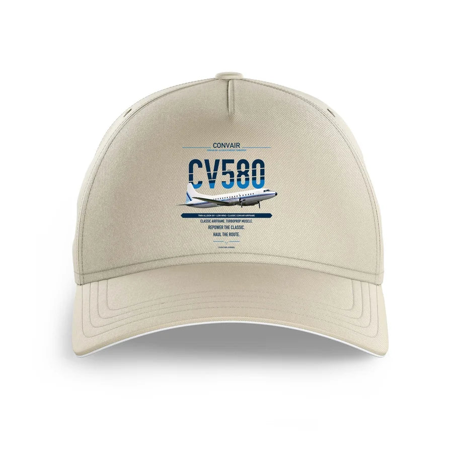 Convair 580 design on beige printed hat