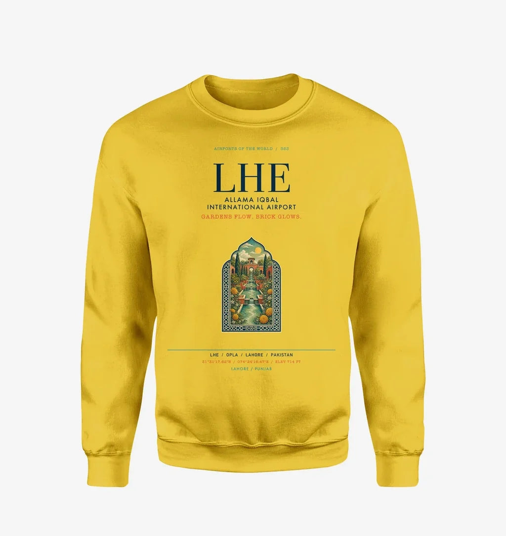 Allama Iqbal International Airport Lahore (LHE) design on yellow sweatshirt