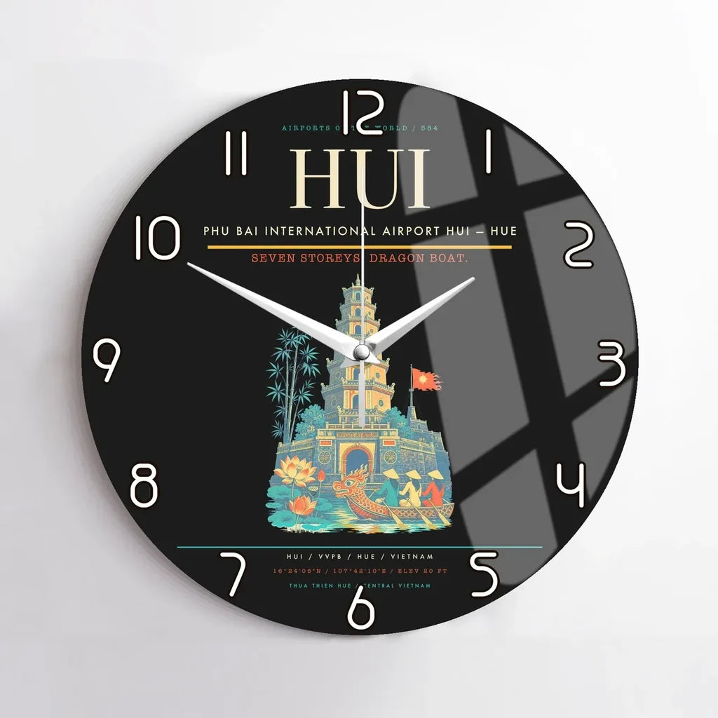 Phu Bai International Airport (HUI) design on black no frame wall clock