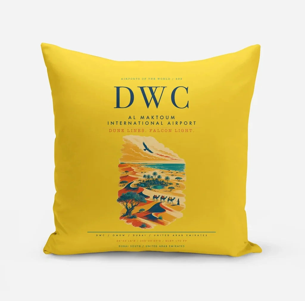 Al Maktoum International Airport (DWC) design on yellow pillow