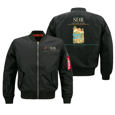 Santander Airport (SDR) design on black bomber jacket