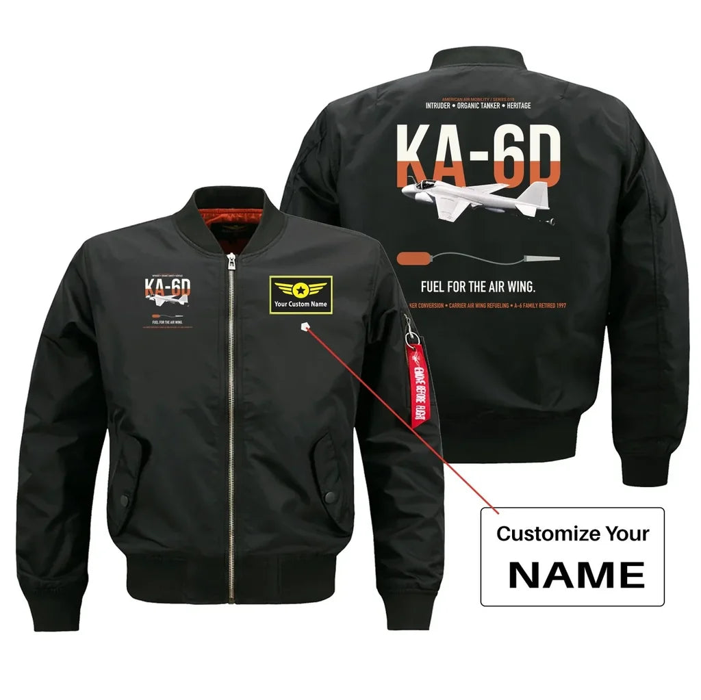 KA-6D Intruder design on black+name bomber jacket, double-side print