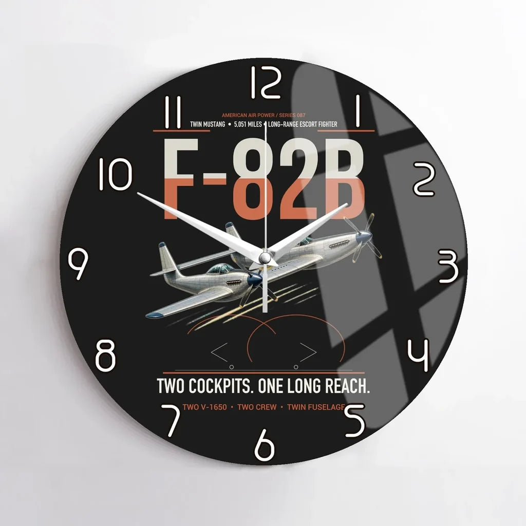 F-82B Twin Mustang design on black no frame wall clock