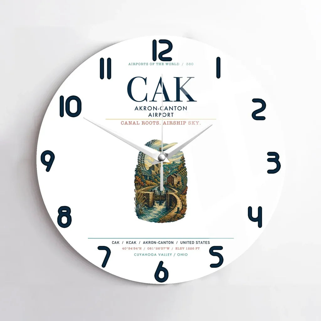Akron-Canton Airport (CAK) design on white no frame wall clock