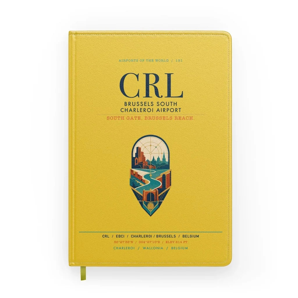 Brussels South Charleroi Airport (CRL) design on yellow notebook