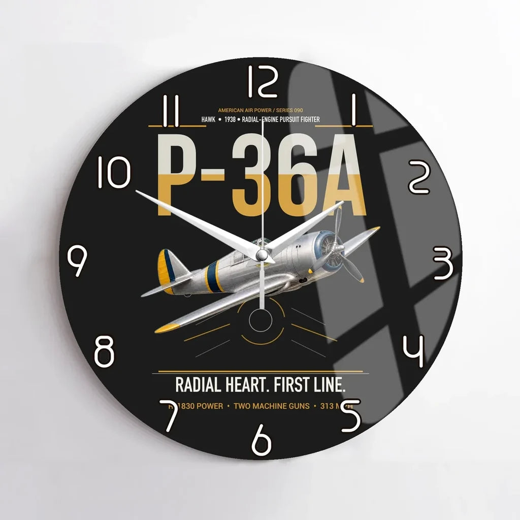 P-36A Hawk design on black no frame wall clock