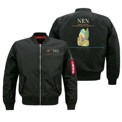 Weeze Airport (NRN) design on black bomber jacket
