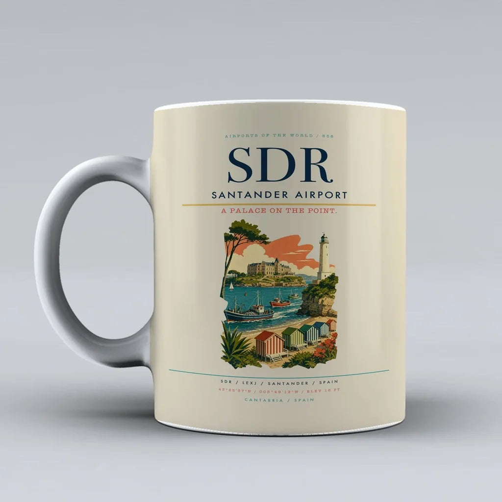 Santander Airport (SDR) airport code design on beige ceramic mug