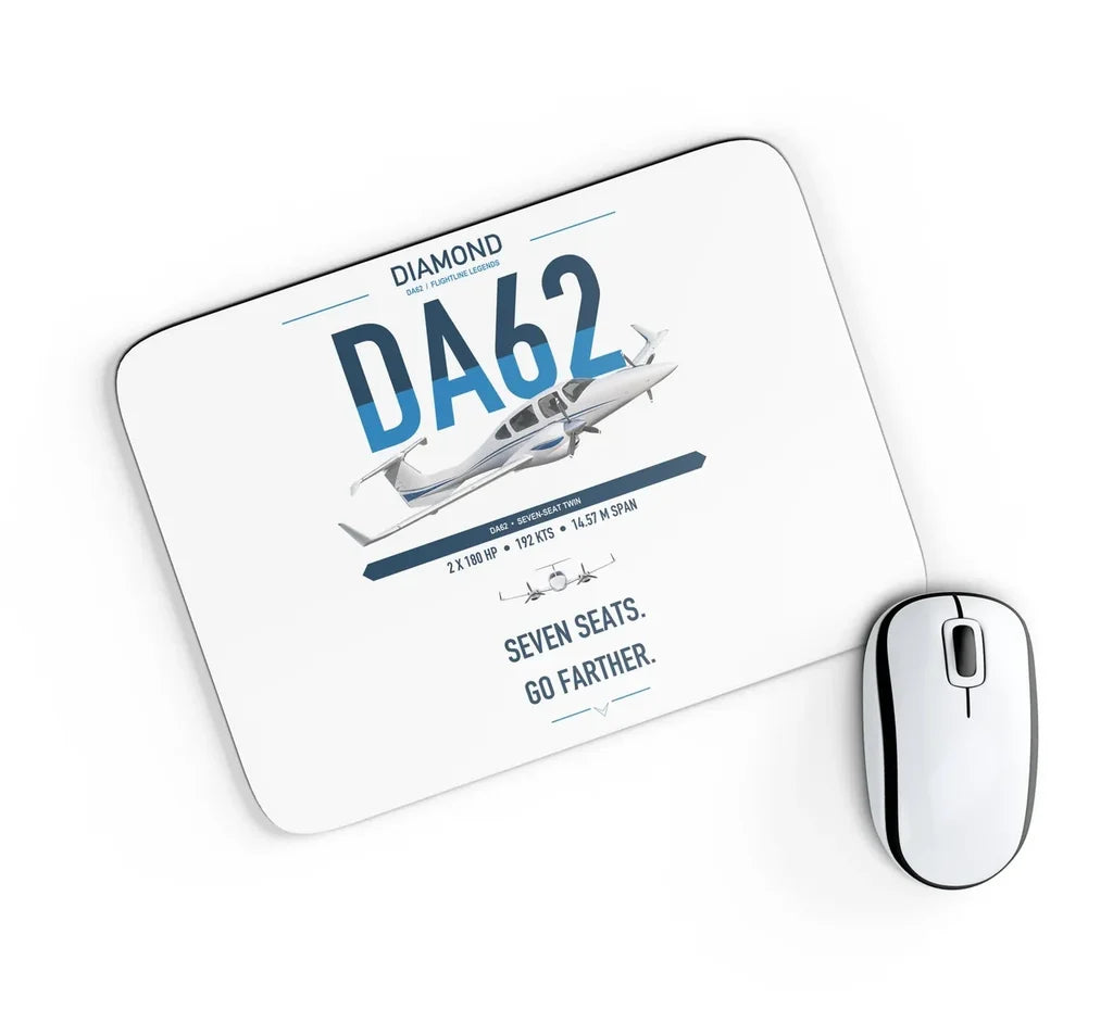 Diamond DA62 design on white rectangle mouse pad
