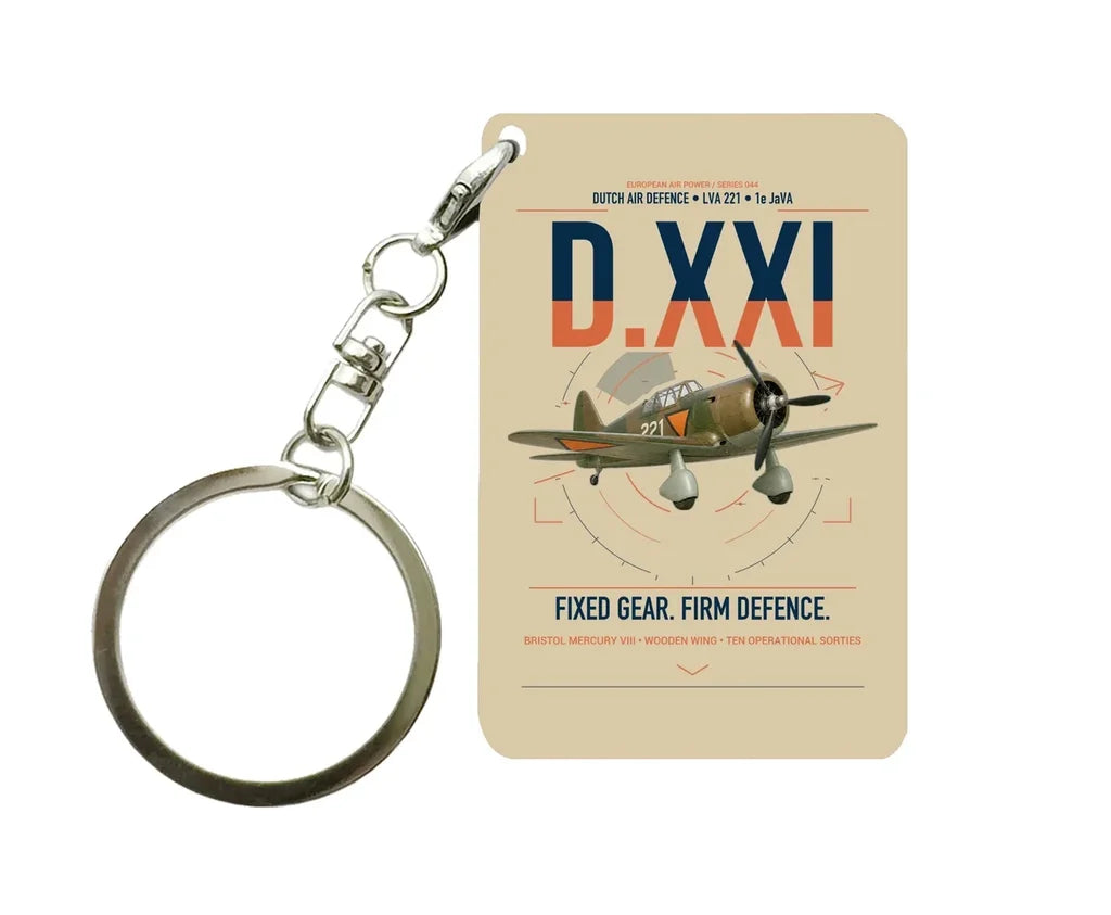 Fokker D.XXI — Dutch LVA aircraft 221 design on beige designed key chain, double-side print