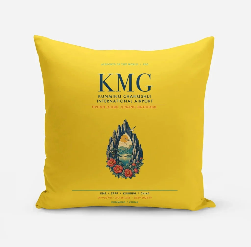 Kunming Changshui International Airport (KMG) design on yellow pillow
