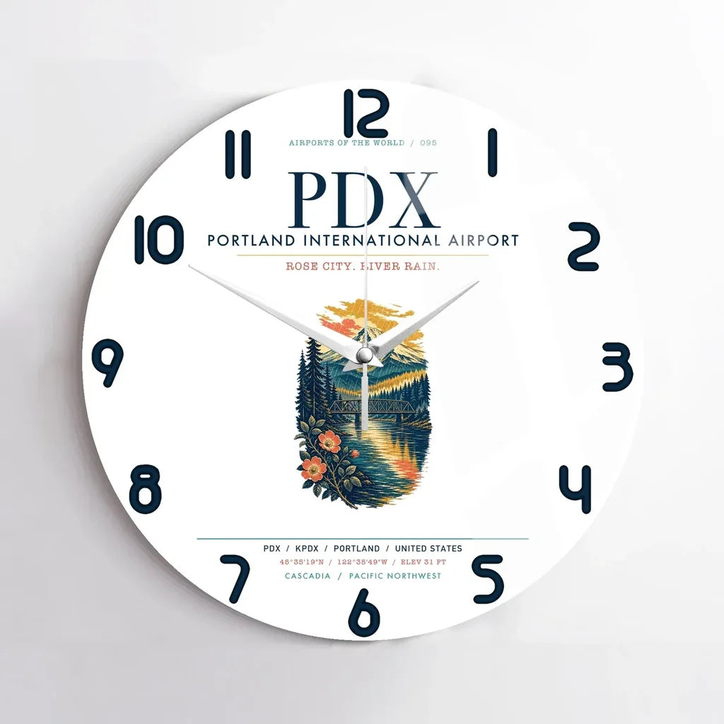 Portland International Airport (PDX) design on white no frame wall clock