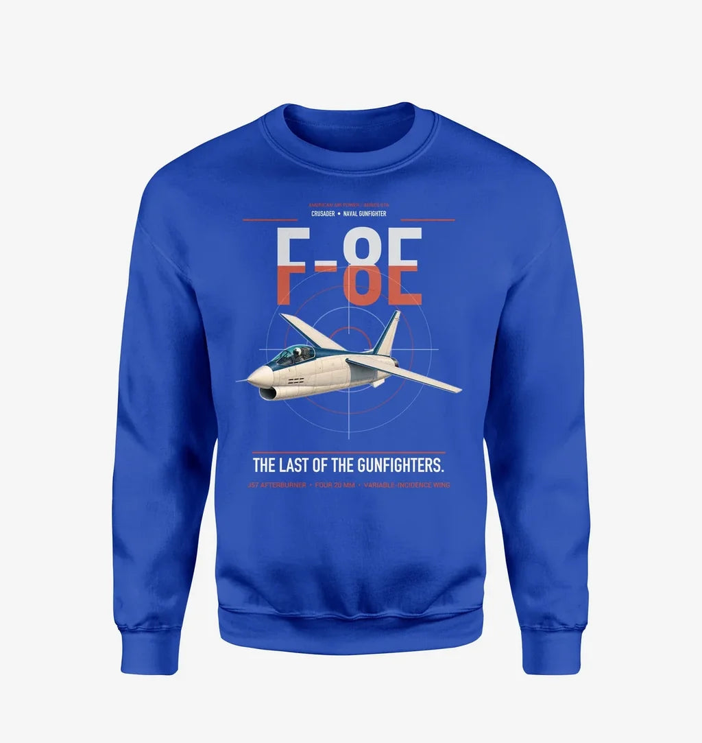 F-8E Crusader design on blue sweatshirt