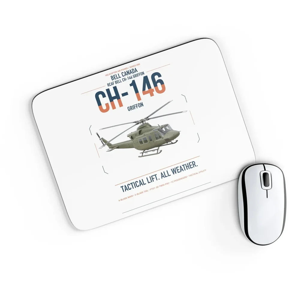 Bell Canada CH-146 Griffon design on white rectangle mouse pad