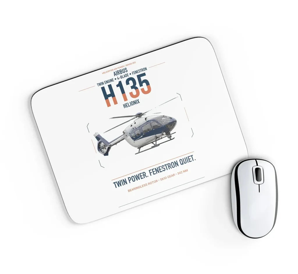 Airbus H135 design on white rectangle mouse pad