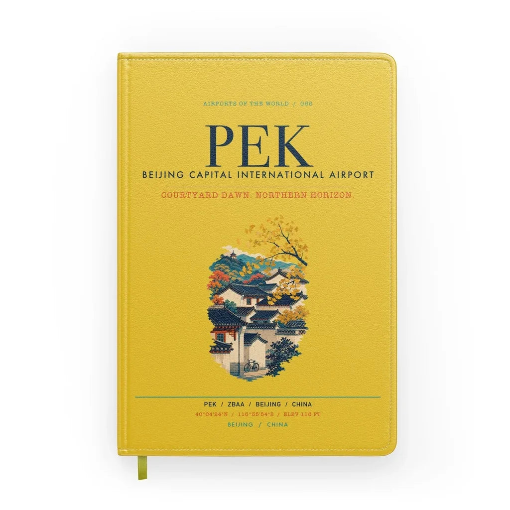 Beijing Capital International Airport (PEK) design on yellow notebook