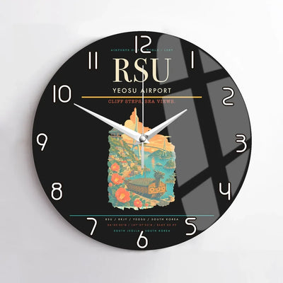 Yeosu Airport (RSU) design on black no frame wall clock
