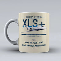 Thumbnail for Cessna Citation XLSPlus design on beige ceramic mug, double-side print