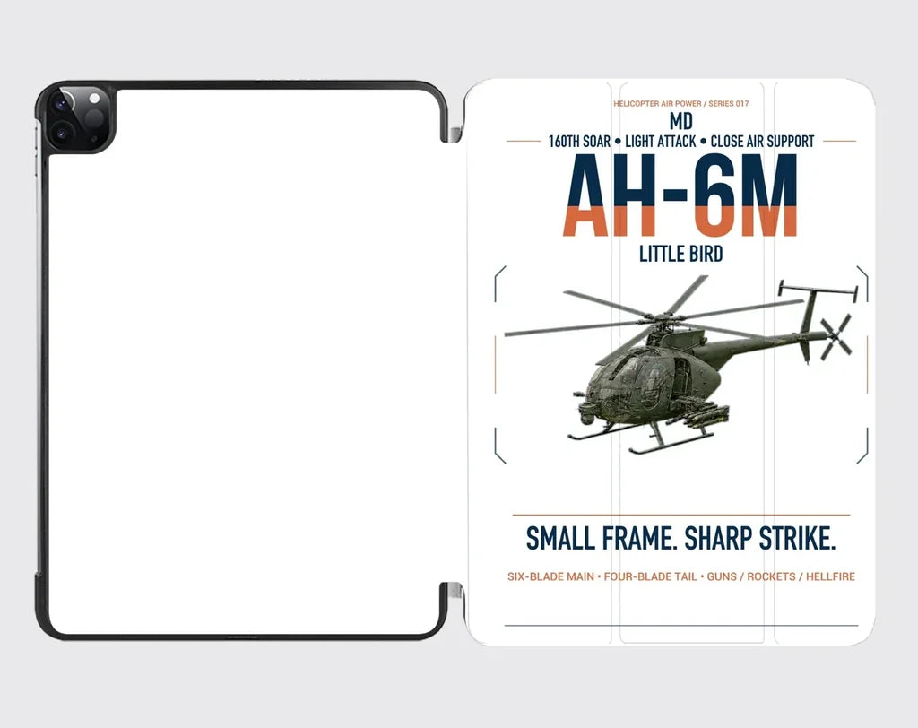 MD AH-6M Little Bird design on white ipad tablet case