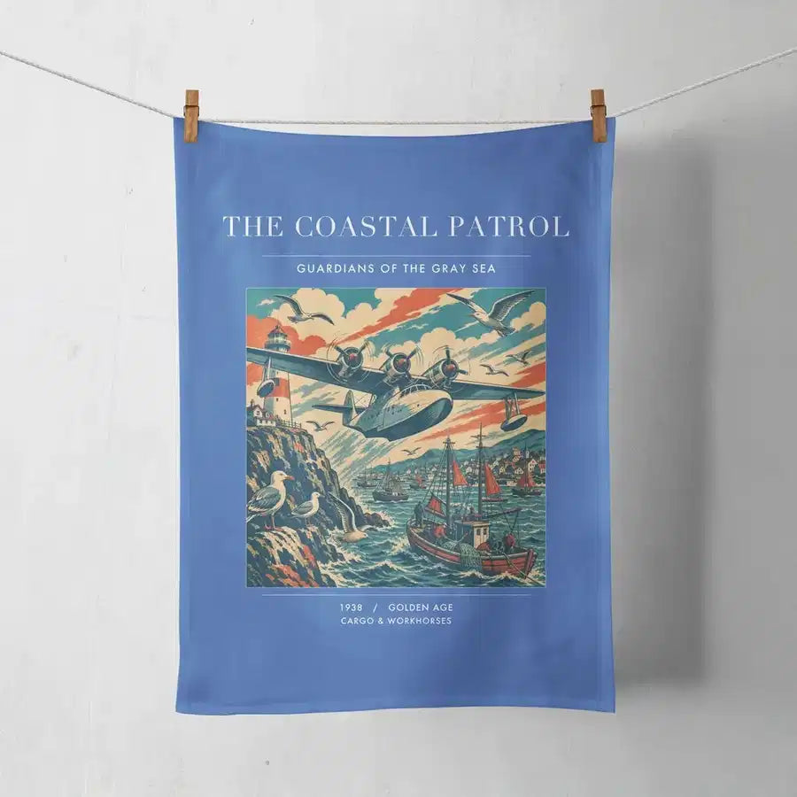 VINTAGE G4035 - The Coastal Patrol - Designed Towels design on blue