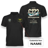 Thumbnail for Cessna 172 Skyhawk design on black+name double-side polo t-shirt, double-side print