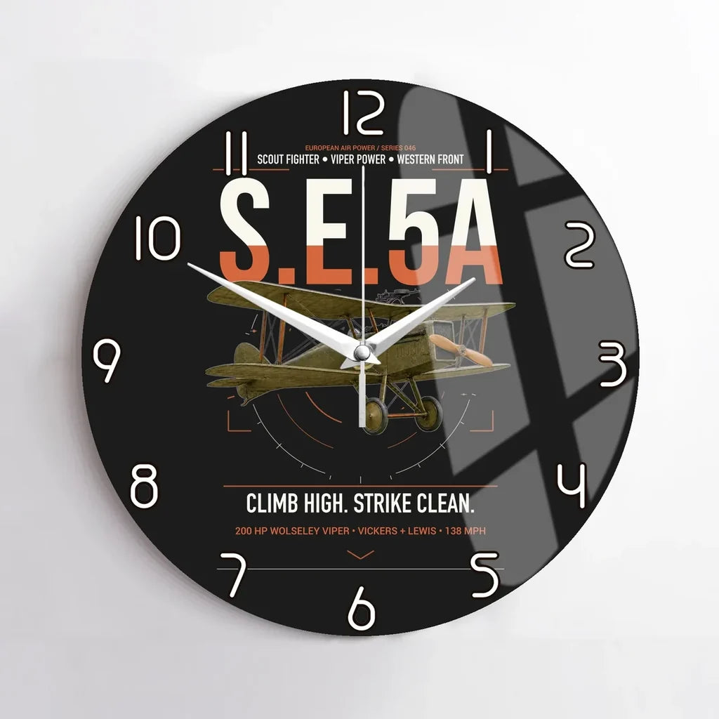 Royal Aircraft Factory S.E.5a design on black no frame wall clock