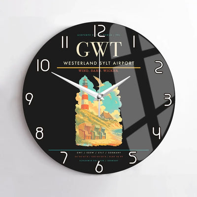 Westerland Sylt Airport (GWT) design on black no frame wall clock