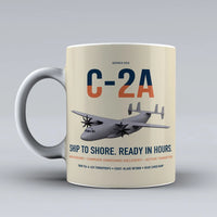 Thumbnail for C-2A Greyhound design on beige ceramic mug, double-side print