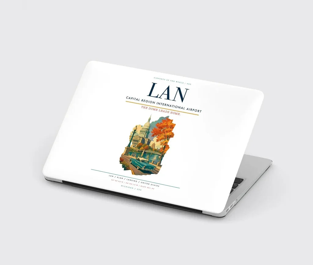 Capital Region International Airport (LAN) design on white MacBook case