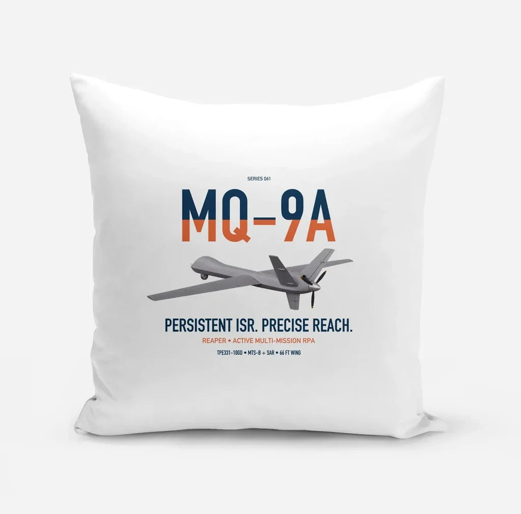 MQ-9A Reaper design on white pillow