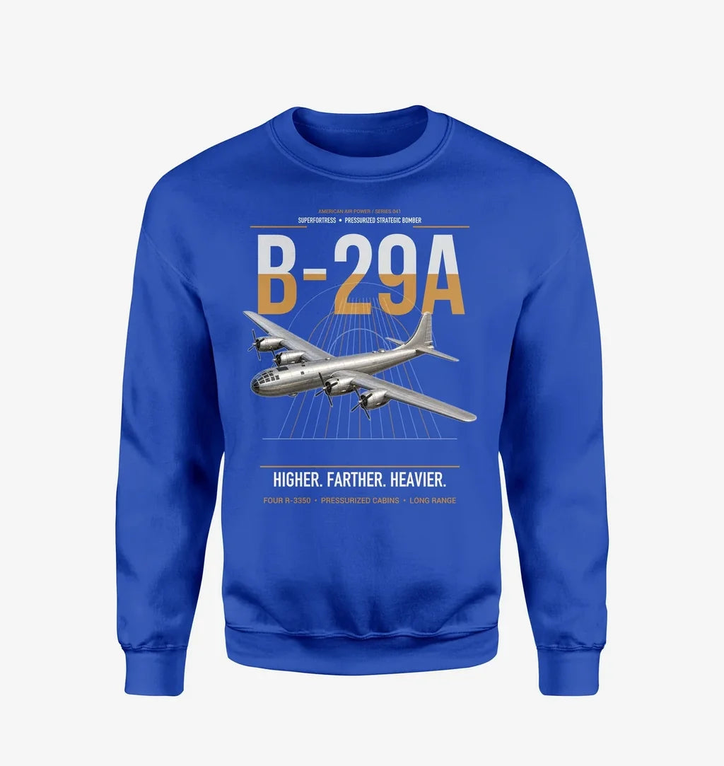 B-29A Superfortress design on blue sweatshirt