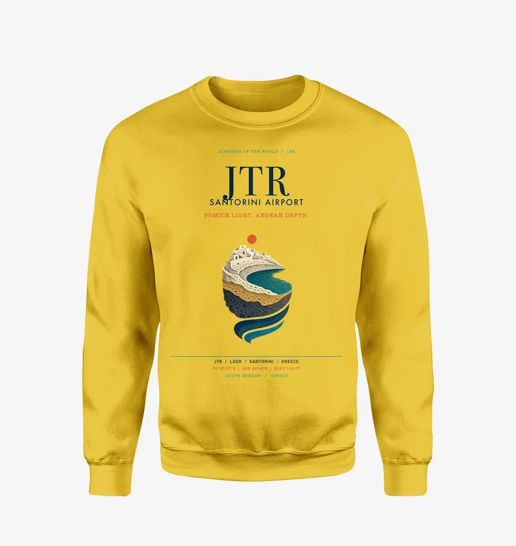 Santorini Airport (JTR) design on yellow sweatshirt