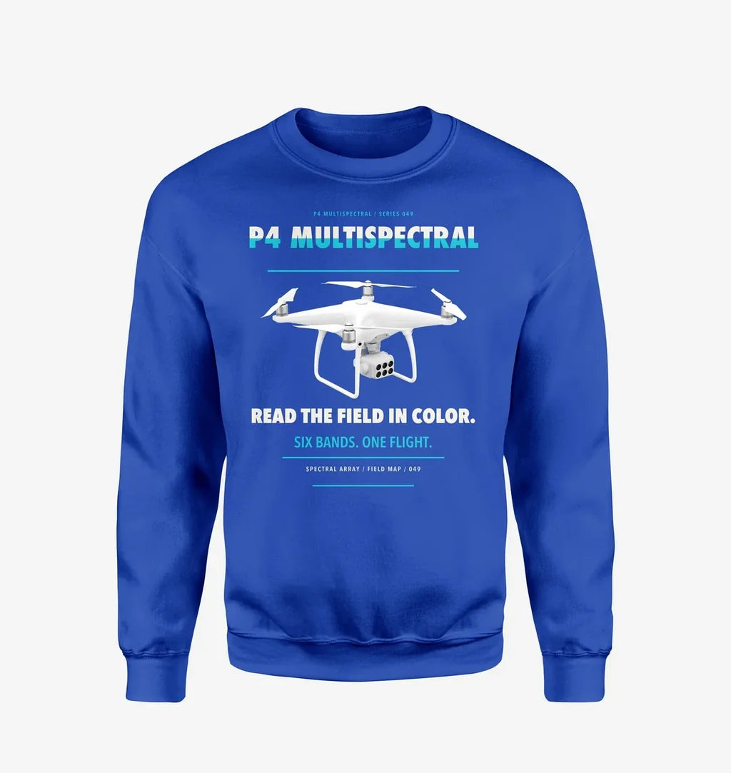 DJI P4 Multispectral design on blue sweatshirt