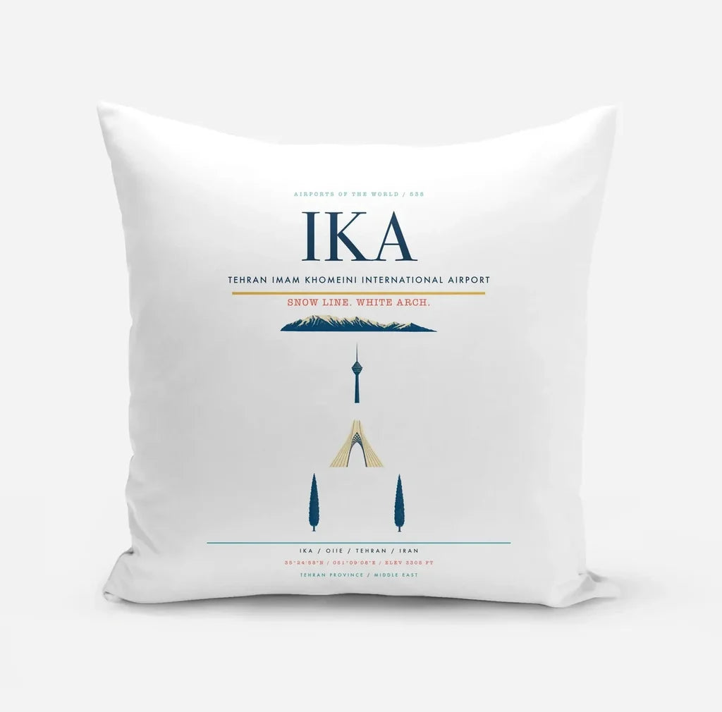 Tehran Imam Khomeini International Airport (IKA) design on white pillow