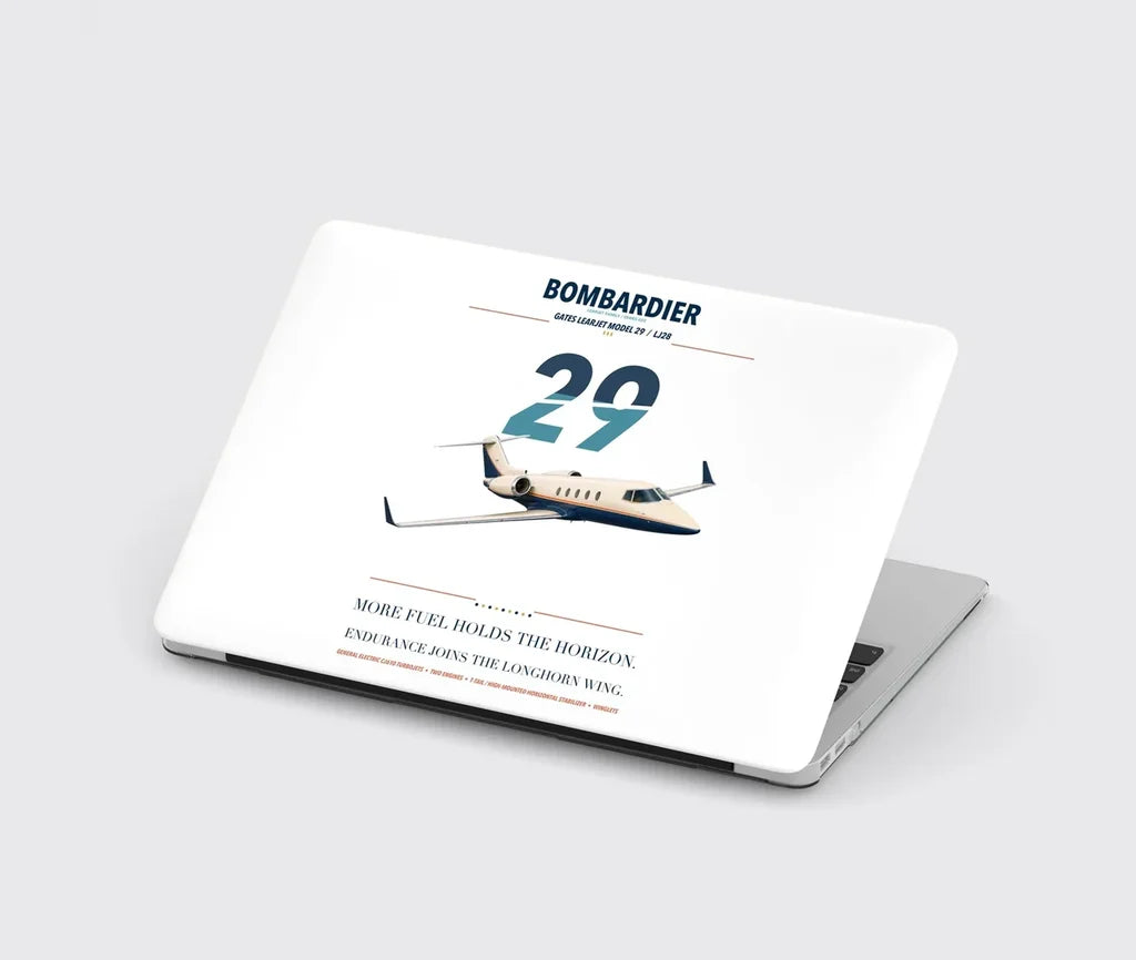 Bombardier Learjet 29 design on white MacBook case