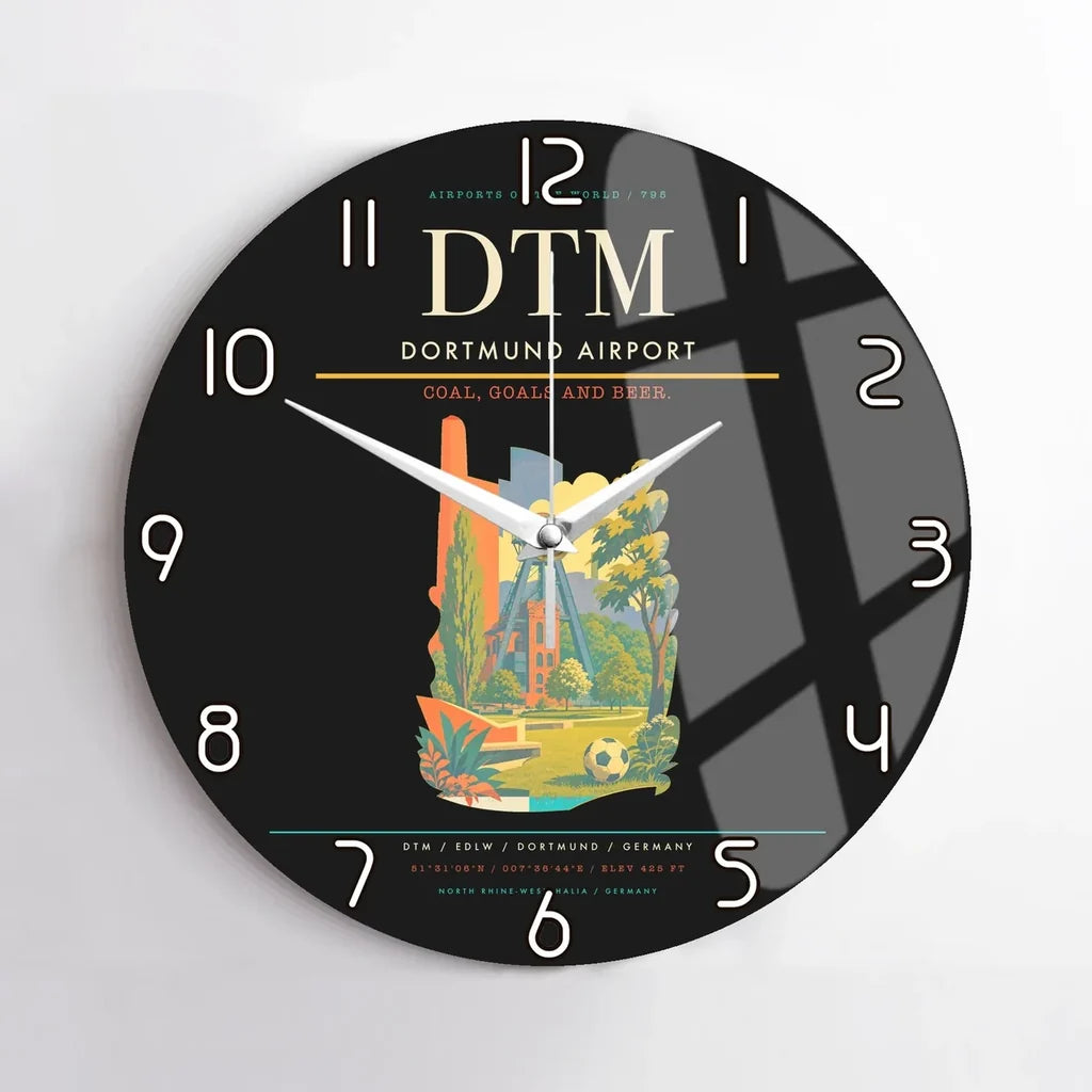 Dortmund Airport (DTM) design on black no frame wall clock