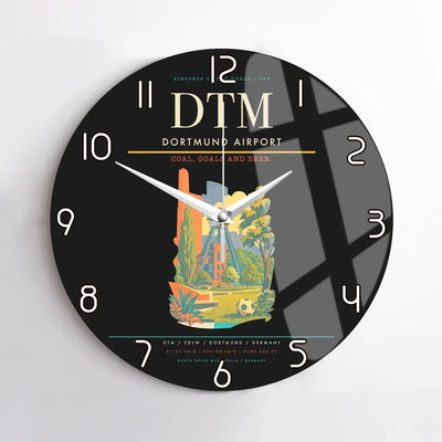 Dortmund Airport (DTM) design on black no frame wall clock
