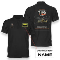 Thumbnail for Turkish Aerospace T129 ATAK Phase 2 design on black+name double-side polo t-shirt, double-side print