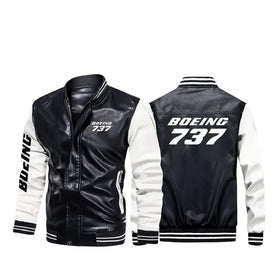 Boeing 737 & Text Stylish Leather Bomber Jackets