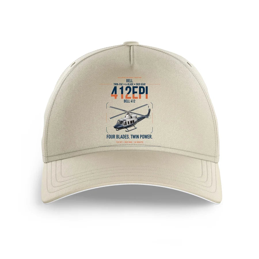 Bell 412EPI design on beige printed hat