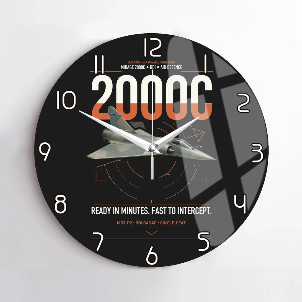 Dassault Mirage 2000C RDI design on black no frame wall clock