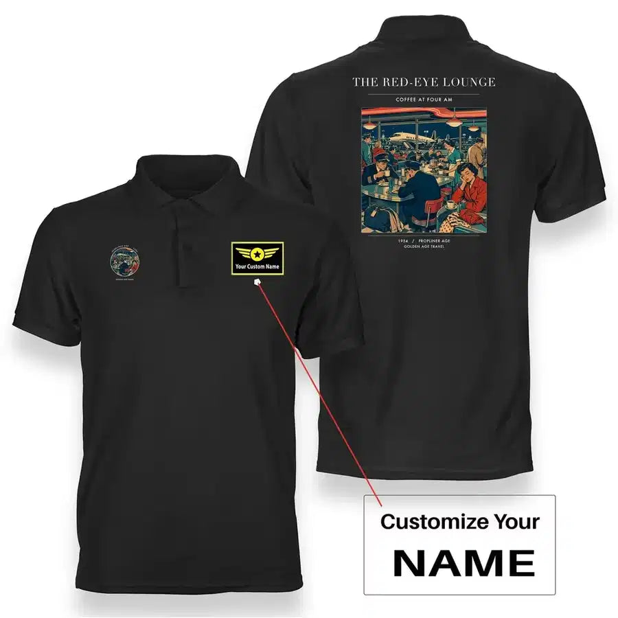 VINTAGE G4082 - The Red-Eye Lounge - Double-Side Polo T-Shirt design on black+name