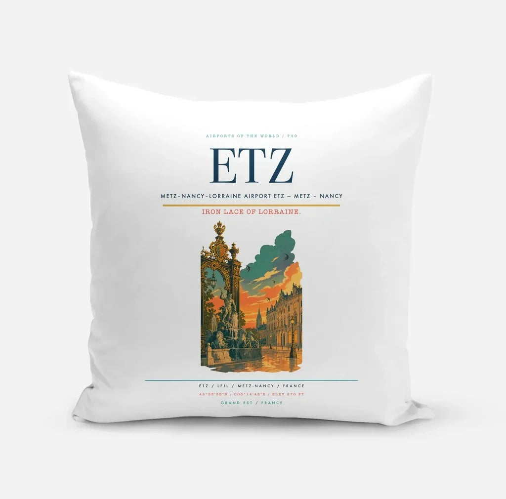 Metz–Nancy–Lorraine Airport (ETZ) design on white pillow